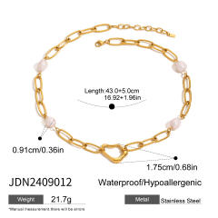 18KG elegant baroque pearl bead stainless steel chain necklace bracelet set