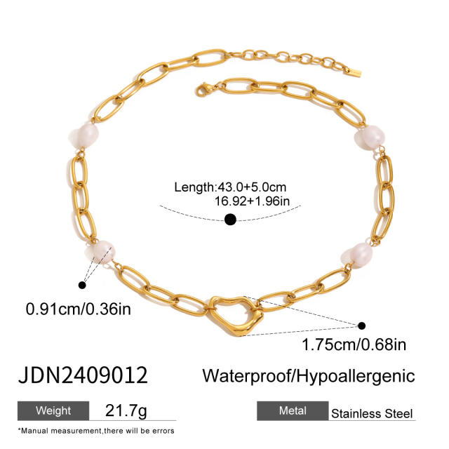 18KG elegant baroque pearl bead stainless steel chain necklace bracelet set