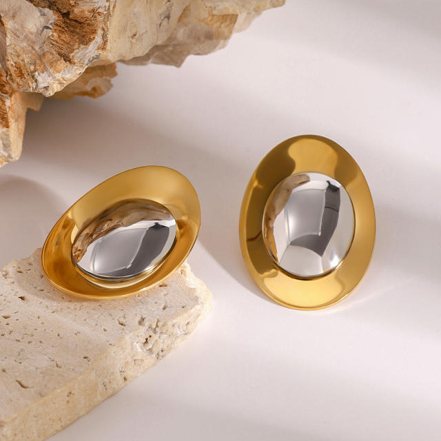 Geometric oval shape mix color stainless steel earrings bigger earrings