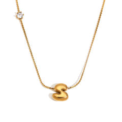 Dainty 18KG bubble letter initial letter stainless steel necklace