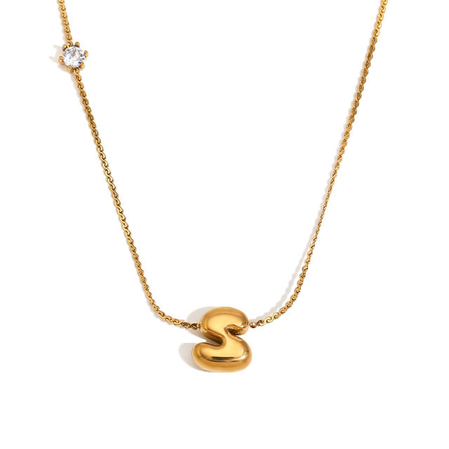 Dainty 18KG bubble letter initial letter stainless steel necklace