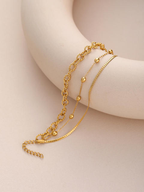 18KG easy match three layer stainless steel chain necklace bracelet set