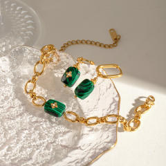 Boho malachite stone stainless steel chain bracelet earrings set