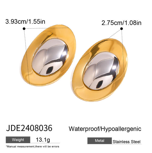 Geometric oval shape mix color stainless steel earrings bigger earrings