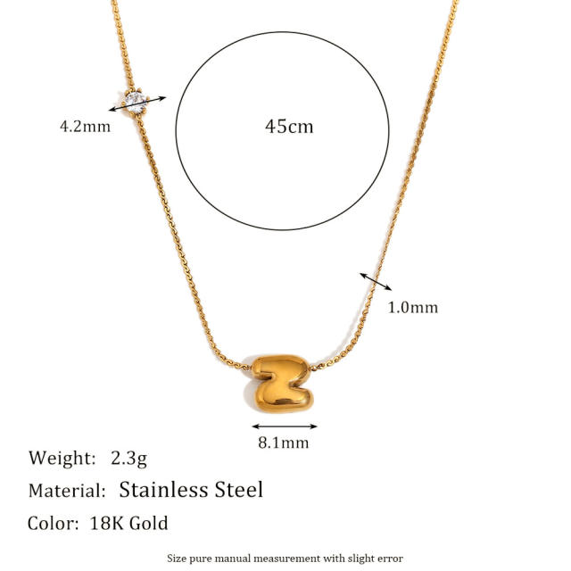 Dainty 18KG bubble letter initial letter stainless steel necklace