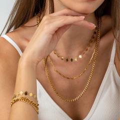 Hot sale three layer stainless steel chain necklace bracelet set