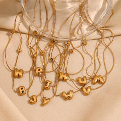 Dainty 18KG bubble letter initial letter stainless steel necklace