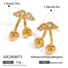 Cute diamond cherry sweet stainless steel necklace earrings set