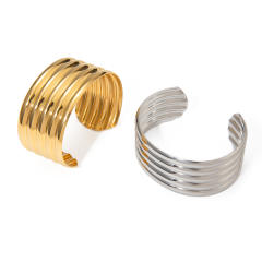 18KG chunky geometric line wide stainless steel cuff bangle