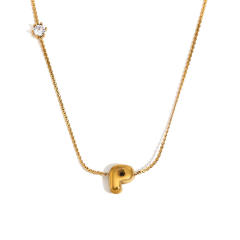 Dainty 18KG bubble letter initial letter stainless steel necklace