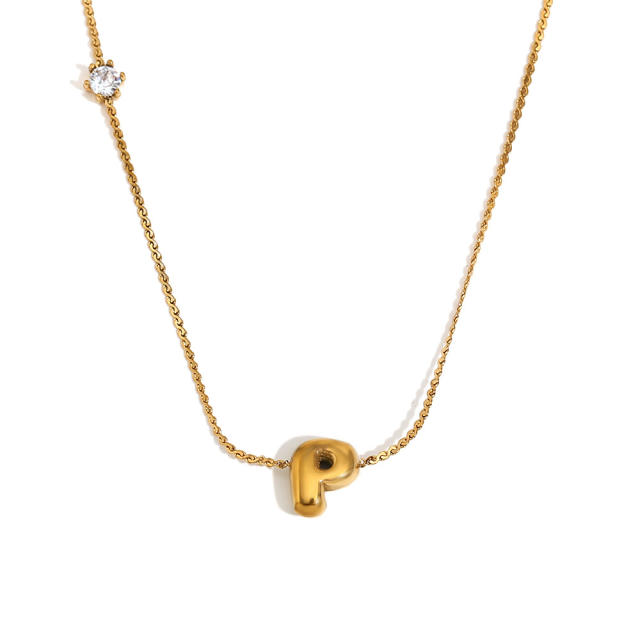 Dainty 18KG bubble letter initial letter stainless steel necklace