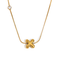 Dainty 18KG bubble letter initial letter stainless steel necklace