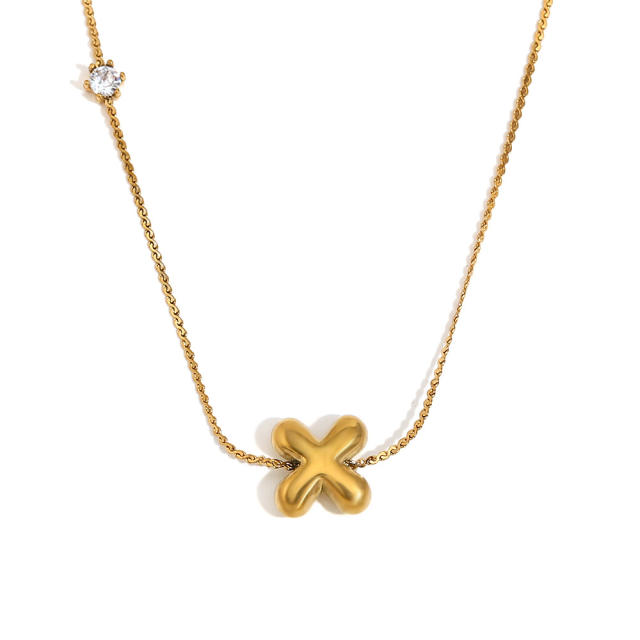 Dainty 18KG bubble letter initial letter stainless steel necklace