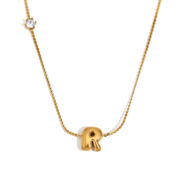 Dainty 18KG bubble letter initial letter stainless steel necklace