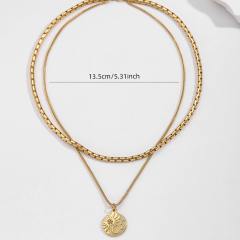 18KG hot girl coin pendant two layer stainless steel necklace