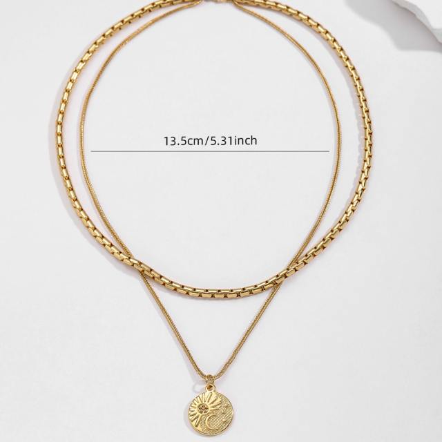 18KG hot girl coin pendant two layer stainless steel necklace