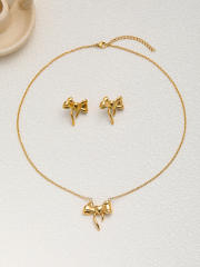 Dainty sweet bow stainless steel necklace earrings set