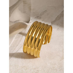 18KG chunky geometric line wide stainless steel cuff bangle