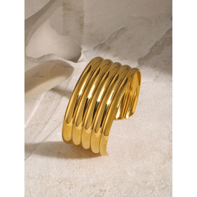 18KG chunky geometric line wide stainless steel cuff bangle