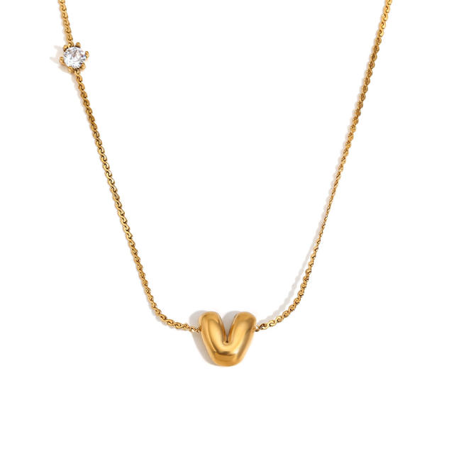 Dainty 18KG bubble letter initial letter stainless steel necklace