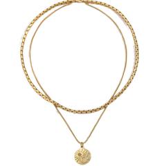 18KG hot girl coin pendant two layer stainless steel necklace