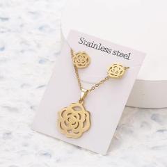 Dainty stainless steel gold color heart horse moon flower necklace set with card gift accessory
