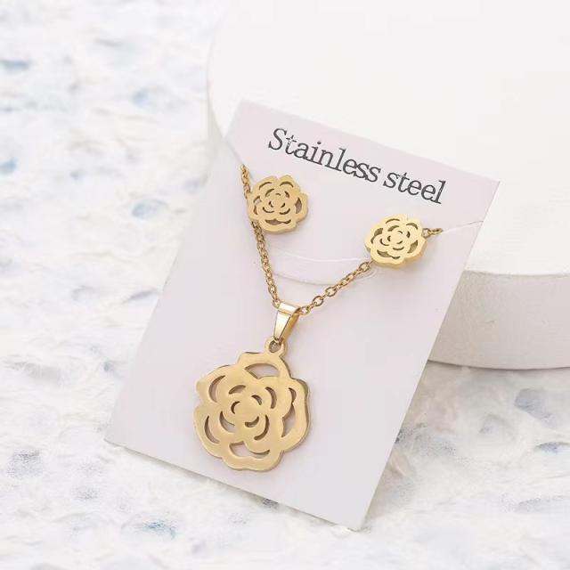 Dainty stainless steel gold color heart horse moon flower necklace set with card gift accessory