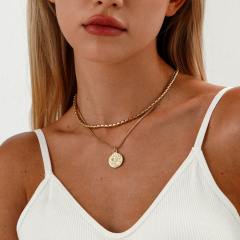 18KG hot girl coin pendant two layer stainless steel necklace
