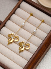 Sweet bow stainless steel dainty necklace earrings set