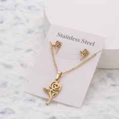 Dainty stainless steel gold color heart horse moon flower necklace set with card gift accessory