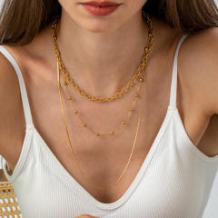 18KG easy match three layer stainless steel chain necklace bracelet set