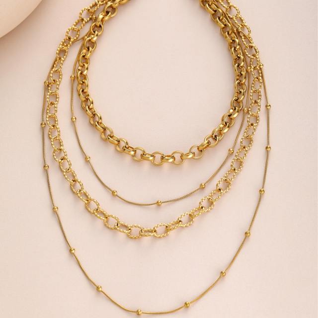 18KG four layer chunky chain stainless steel necklace
