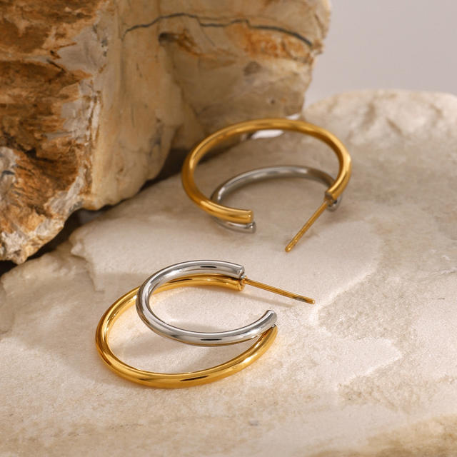 Personality open hoop mix color geometric stainless steel earrings