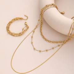 18KG easy match three layer stainless steel chain necklace bracelet set