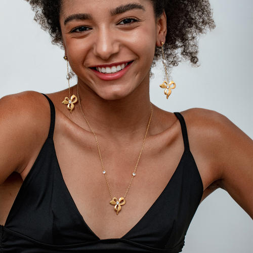 Sweet bow stainless steel dainty necklace earrings set