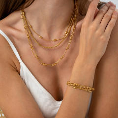 18KG easy match paperclip chain layer stainless steel necklace bracelet set
