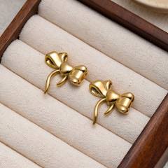 Dainty sweet bow stainless steel necklace earrings set