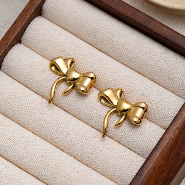 Dainty sweet bow stainless steel necklace earrings set