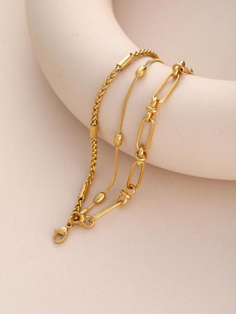18KG easy match paperclip chain layer stainless steel necklace bracelet set