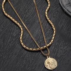 18KG hot girl coin pendant two layer stainless steel necklace