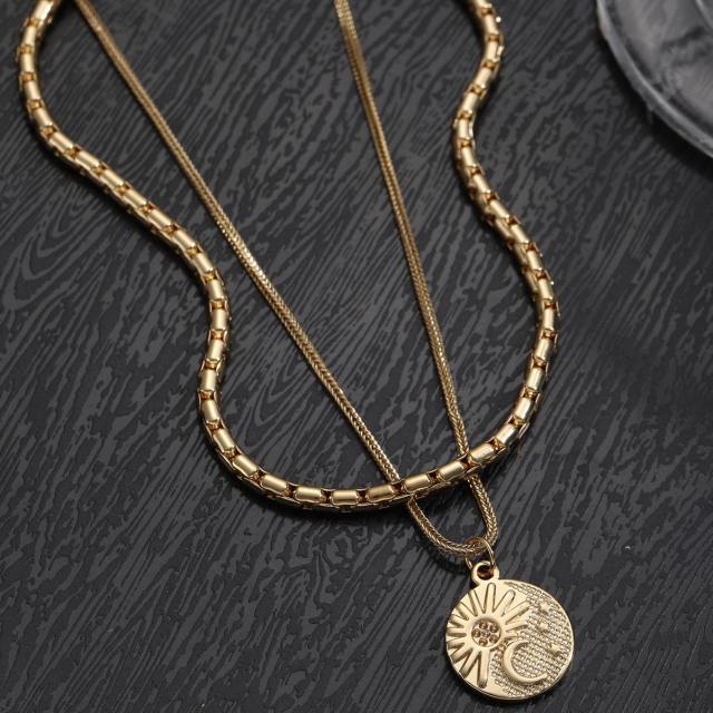 18KG hot girl coin pendant two layer stainless steel necklace