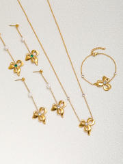 Sweet bow stainless steel dainty necklace earrings set