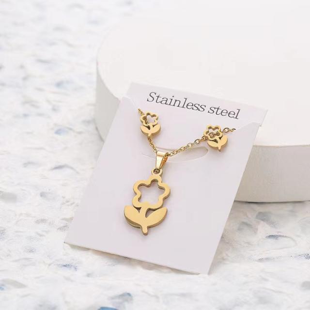 Dainty stainless steel gold color heart horse moon flower necklace set with card gift accessory