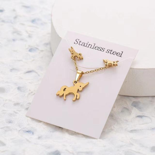 Dainty stainless steel gold color heart horse moon flower necklace set with card gift accessory