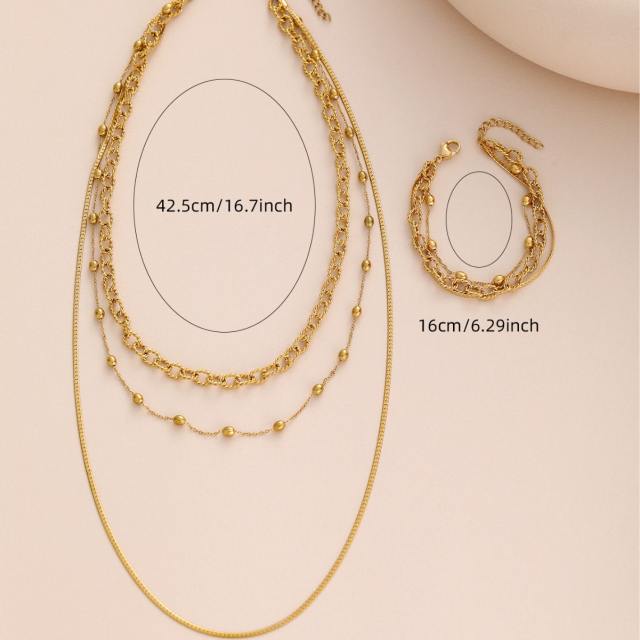 18KG easy match three layer stainless steel chain necklace bracelet set