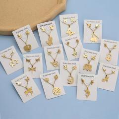 Dainty stainless steel gold color heart horse moon flower necklace set with card gift accessory