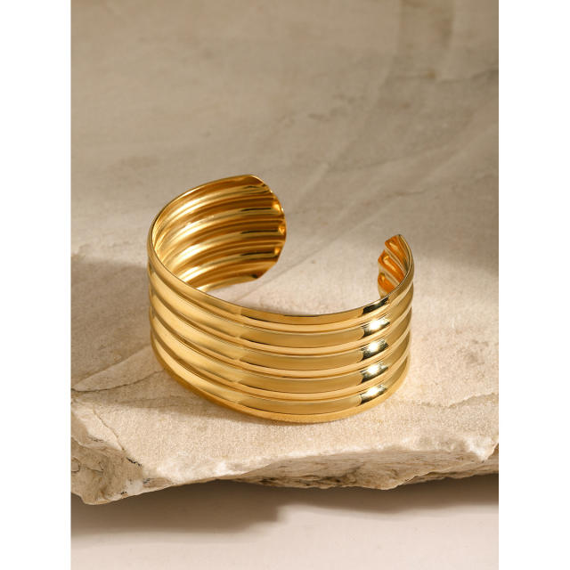 18KG chunky geometric line wide stainless steel cuff bangle