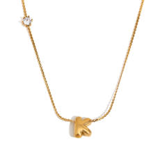 Dainty 18KG bubble letter initial letter stainless steel necklace
