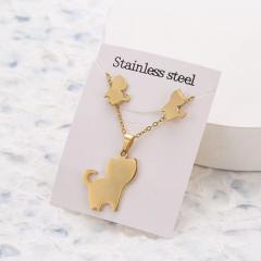 Dainty stainless steel gold color heart horse moon flower necklace set with card gift accessory