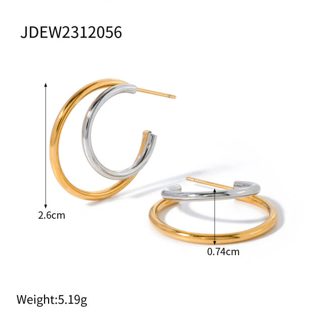 Personality open hoop mix color geometric stainless steel earrings